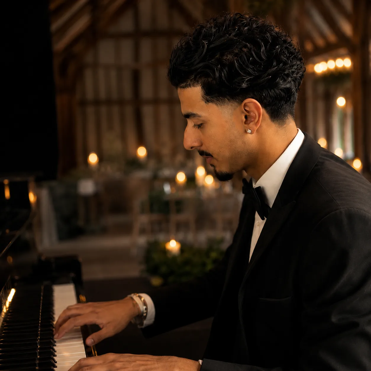 Amaran performing in a tuxedo