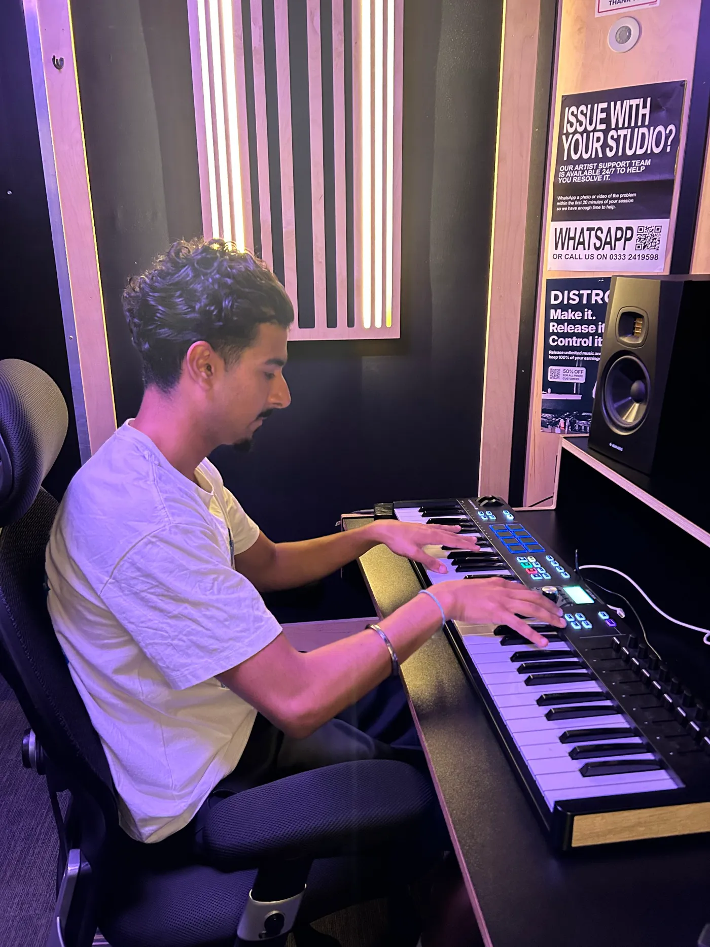 Amaran working in a music studio